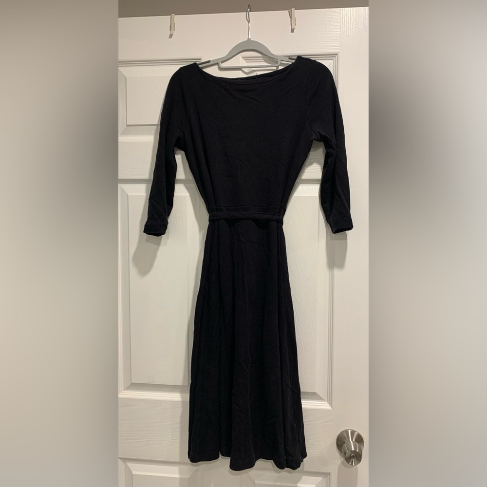 100% Cotton Lands' End Black Long Sleeve Dress with Belt- XS 2-4.